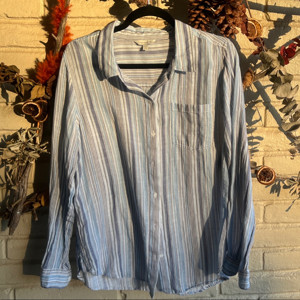 **Lucky Blue Striped Women’s Gauzy Blouse**